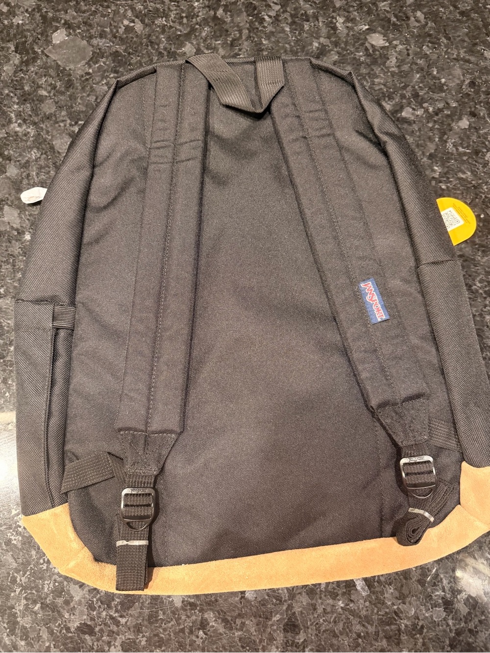 Jansport Black Backpack with Tan Suede Base - Picture 3 of 5